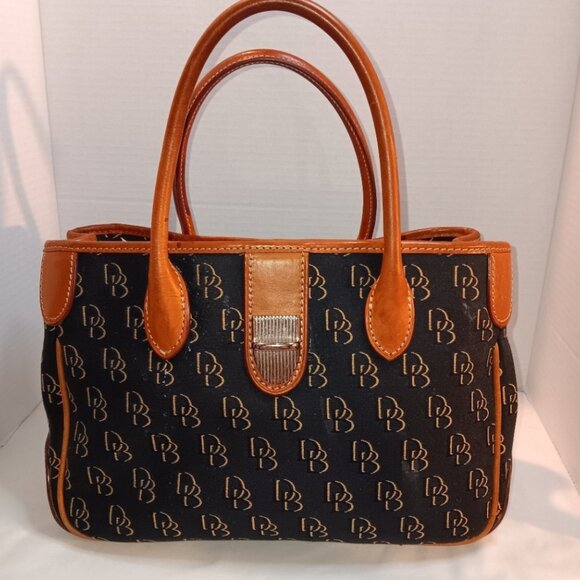 Dooney & Bourke PRE-LOVED Signature Logo DB Black Canvas & Brown Leather Purse - Picture 10 of 14